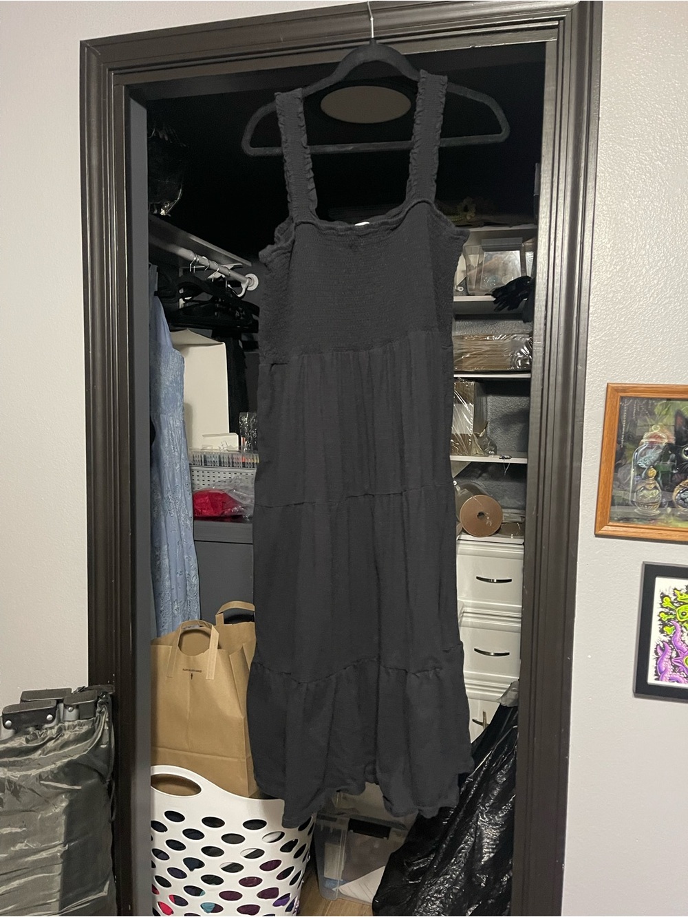 Dip Black Smocked Tiered Maxi Dress with Pockets